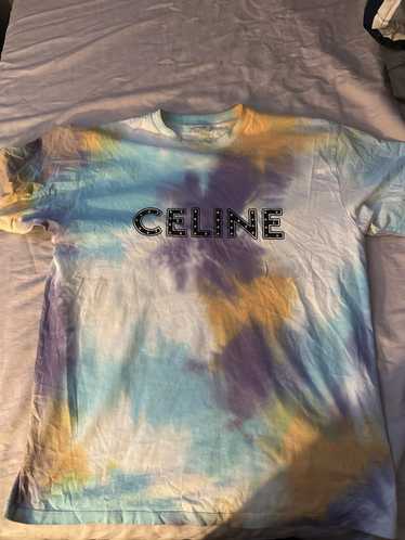 Celine Tie Dye Logo Print Cotton Jersey T-Shirt