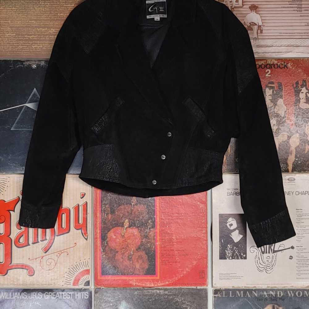 Vintage Global Identity black cropped leather jac… - image 2