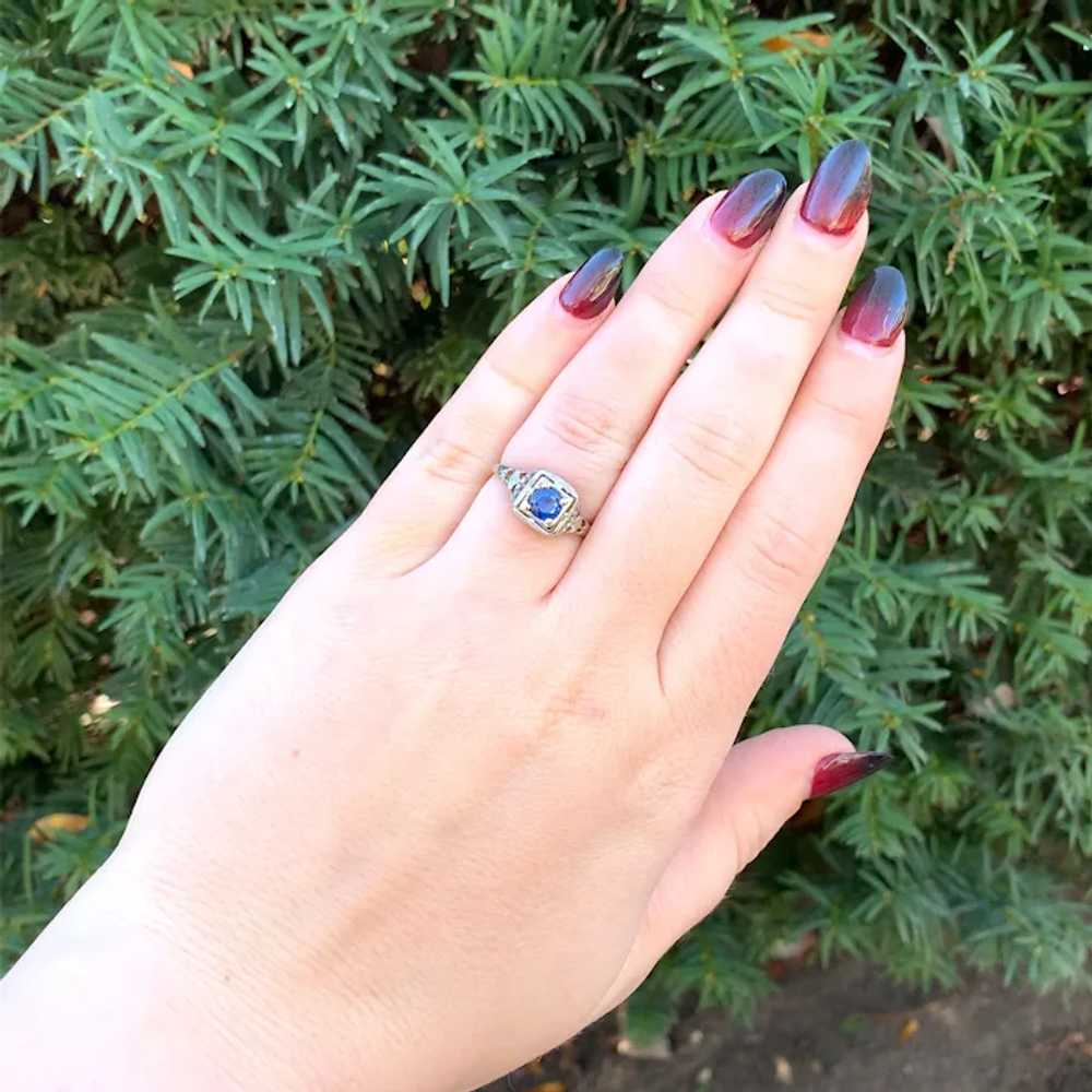 18K gold Filigree Ring with .57ct Sapphire Art De… - image 5