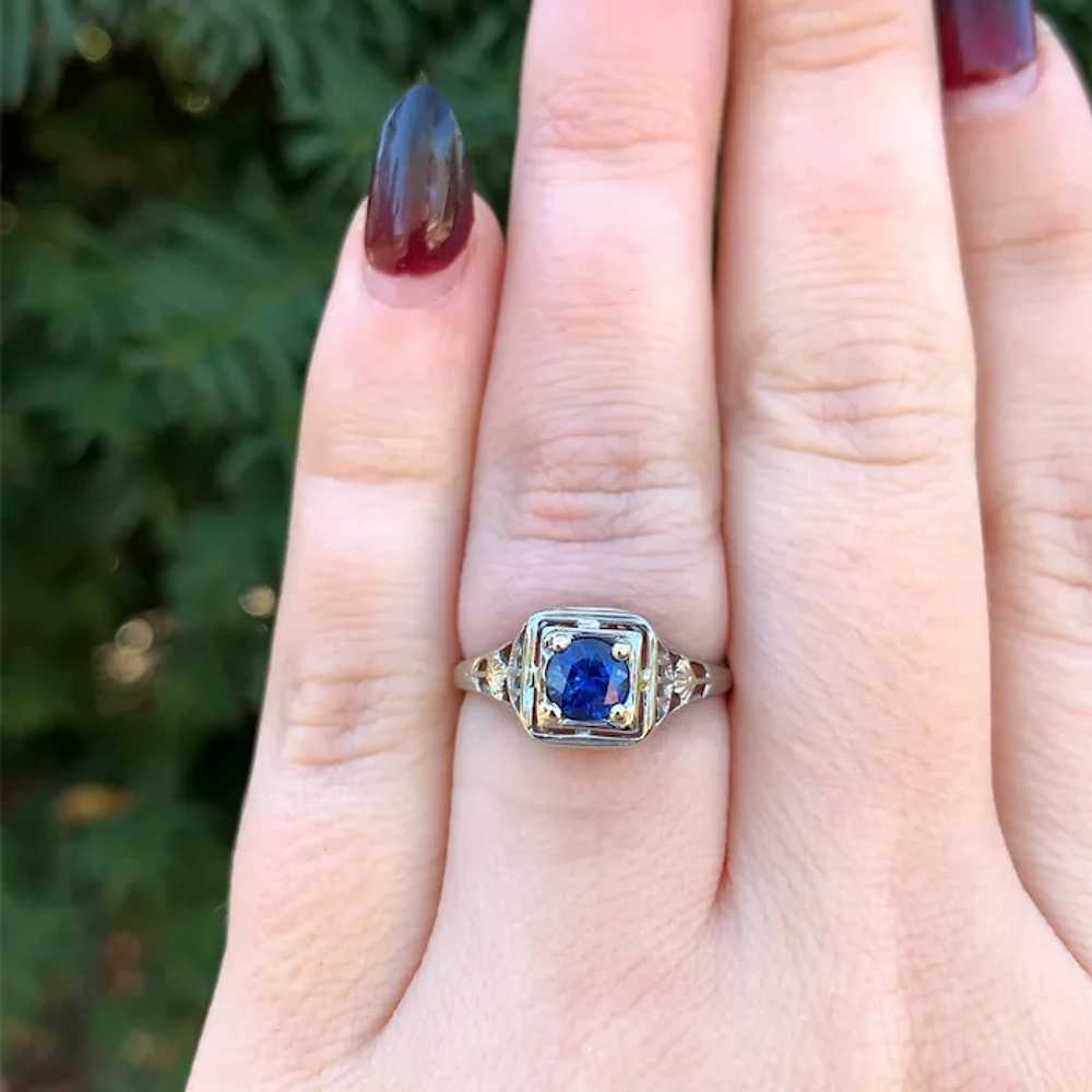 18K gold Filigree Ring with .57ct Sapphire Art De… - image 6