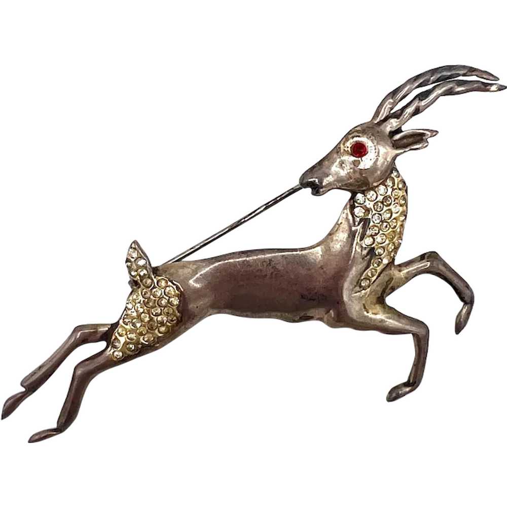 1940s STERLING Vintage Gazelle Brooch - image 1