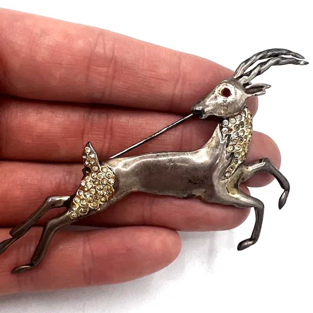 1940s STERLING Vintage Gazelle Brooch - image 2