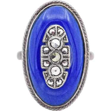 Antique Edwardian Blue Enamel Sterling Silver Mar… - image 1