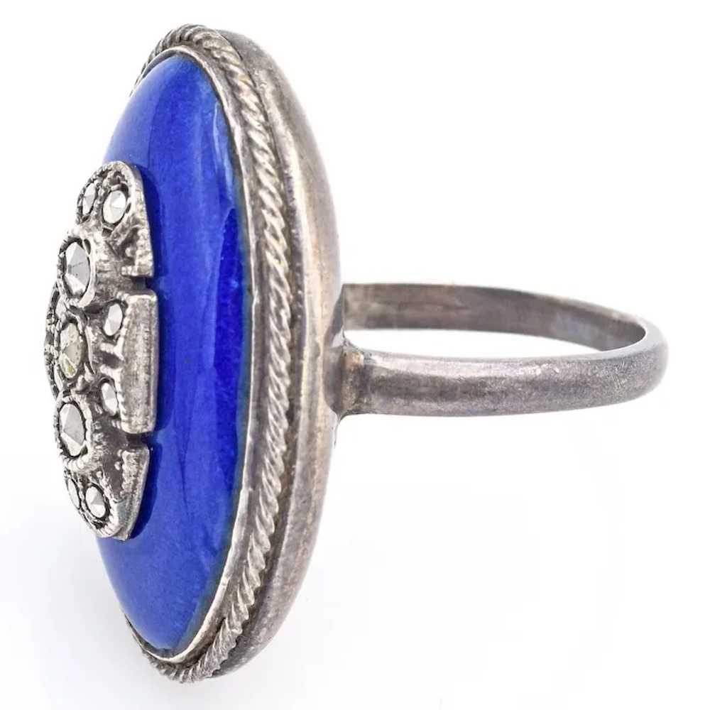 Antique Edwardian Blue Enamel Sterling Silver Mar… - image 3