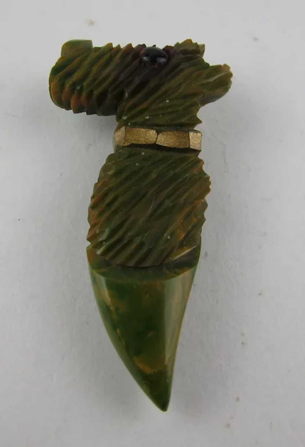 Bakelite Scottie Dog Clip in Mottled Green - image 2