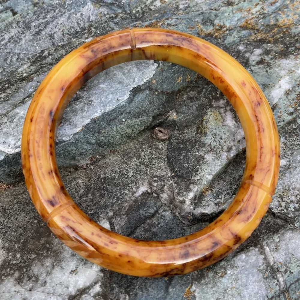 Carved Mottled Butterscotch Bakelite Bangle Brace… - image 5