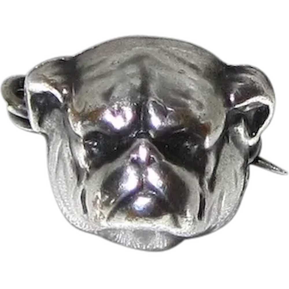 Small Antique Sterling Silver Bulldog Dog Lapel P… - image 1