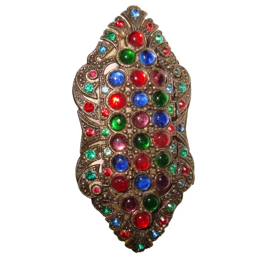 Art Deco Brooch Czech Glass Cabochons - image 2