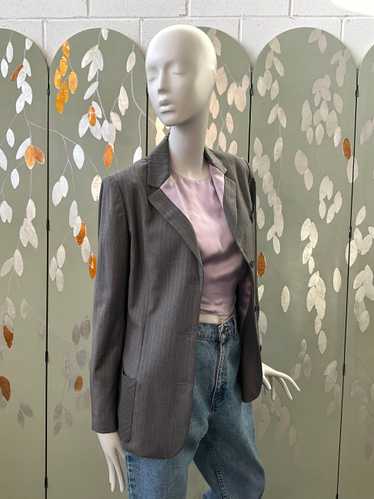 Vintage 1990s Bill Blass Grey Pinstripe Blazer & L