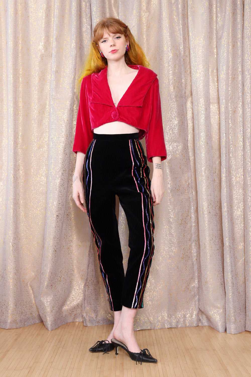 Sequined Velvet Party Pants XS - image 1