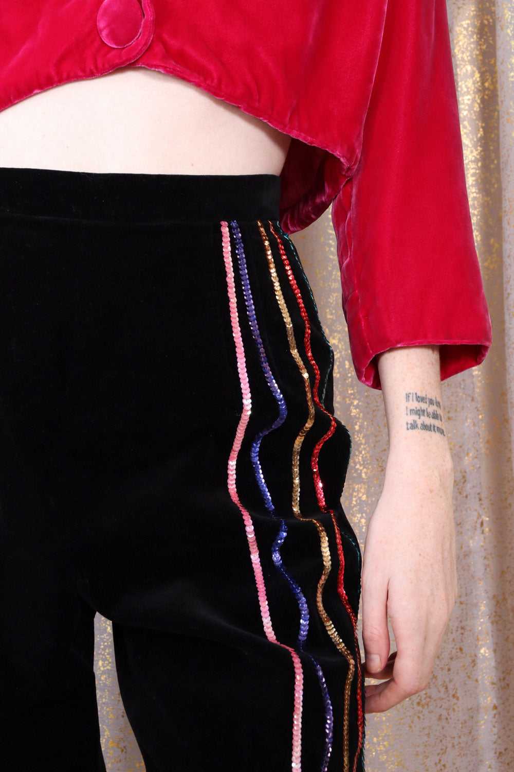 Sequined Velvet Party Pants XS - image 2