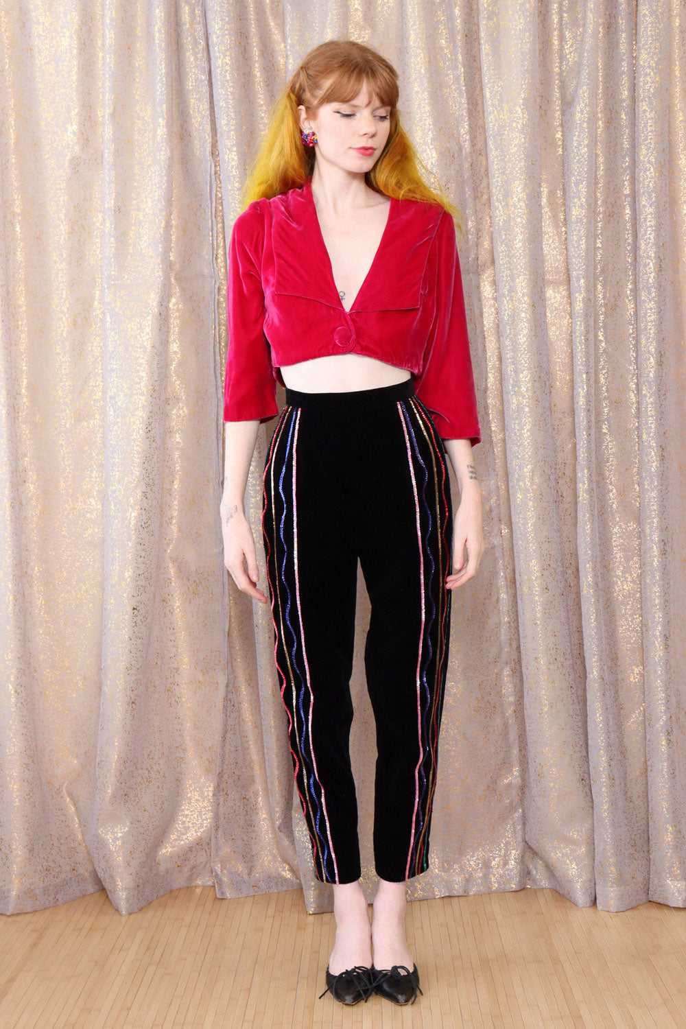 Sequined Velvet Party Pants XS - image 4