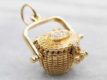 Yellow Gold Nantucket Basket Pendant with Diamond… - image 1
