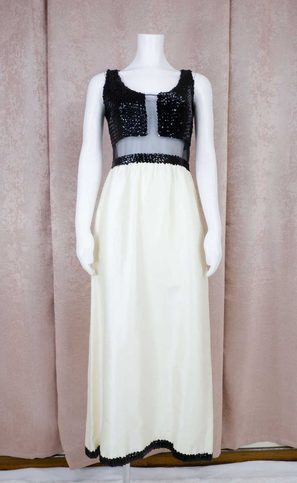 1970s White Gown with Black Sequin Gown By Jean V… - image 3