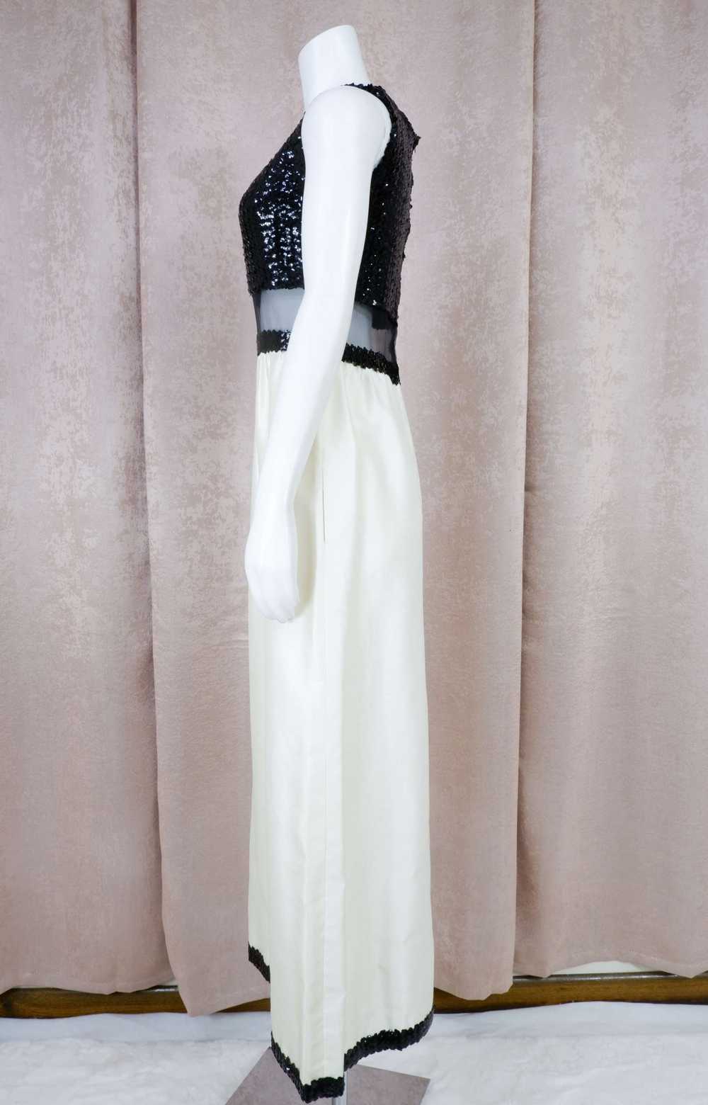 1970s White Gown with Black Sequin Gown By Jean V… - image 4