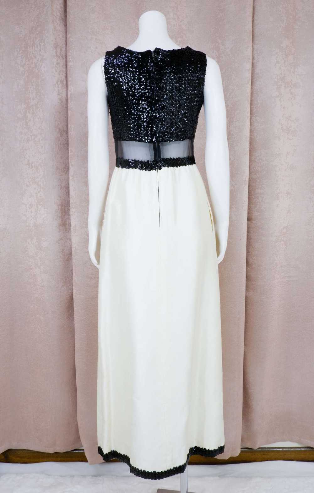 1970s White Gown with Black Sequin Gown By Jean V… - image 5