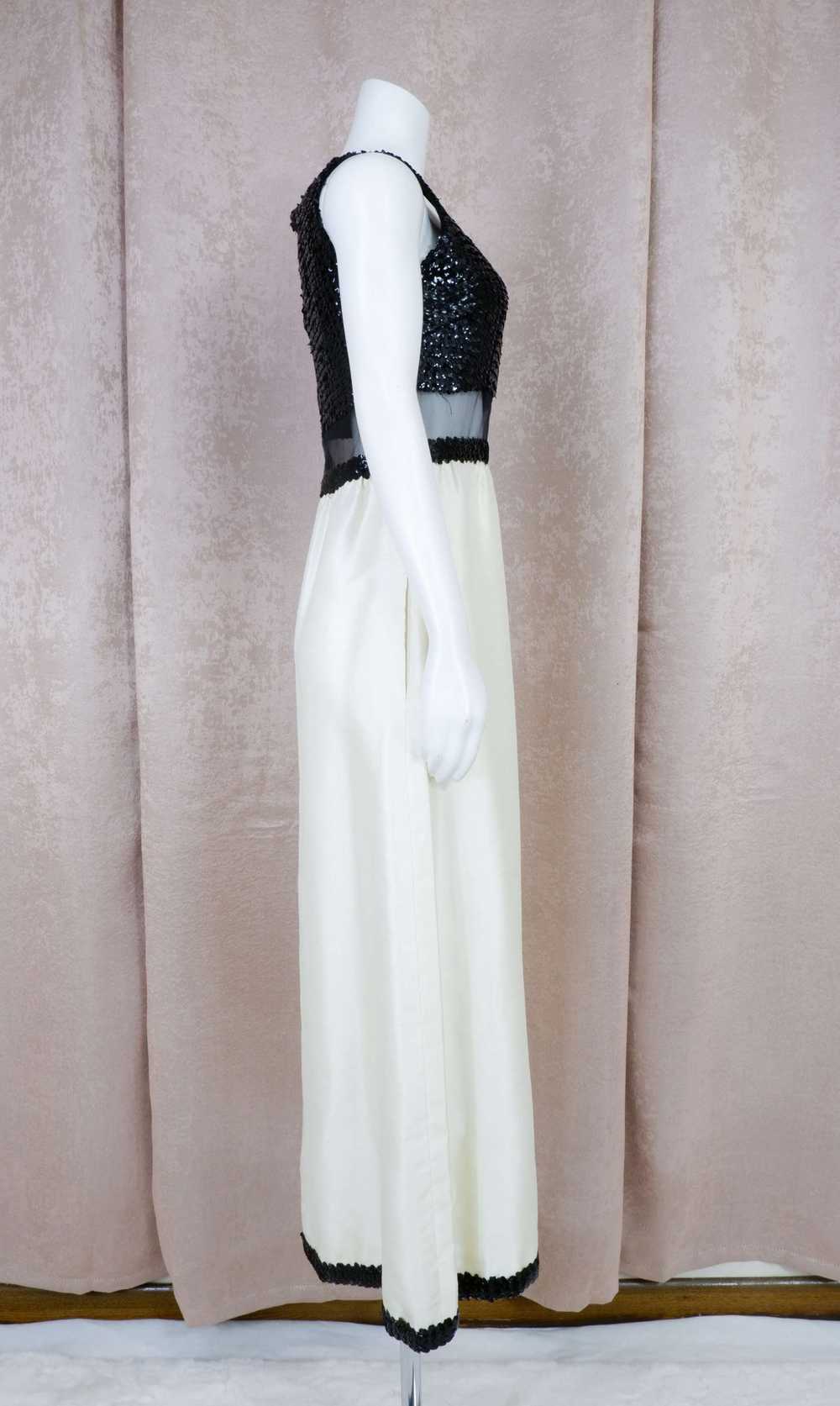 1970s White Gown with Black Sequin Gown By Jean V… - image 6