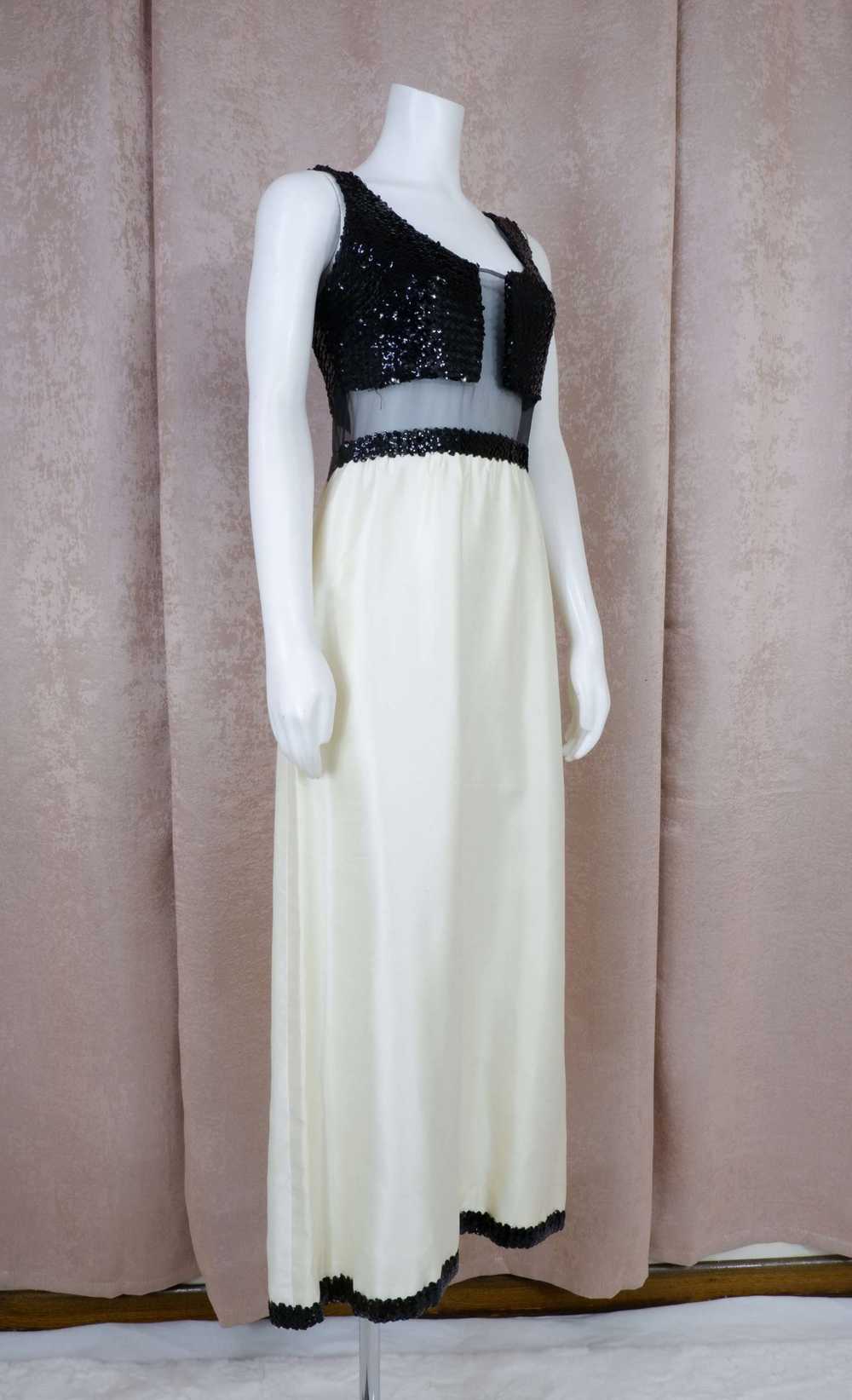1970s White Gown with Black Sequin Gown By Jean V… - image 7