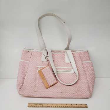 Coach Pink & White Large Canvas Tote Bag w Wallet… - image 1