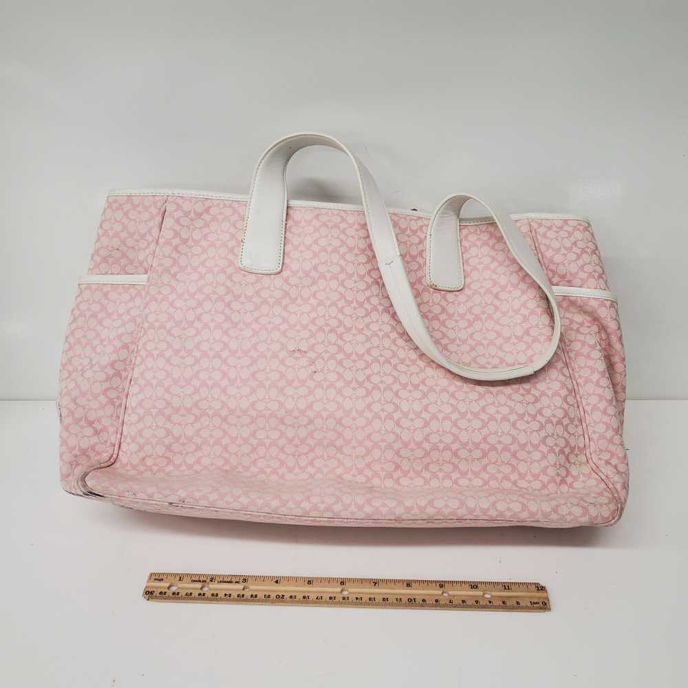 Coach Pink & White Large Canvas Tote Bag w Wallet… - image 2