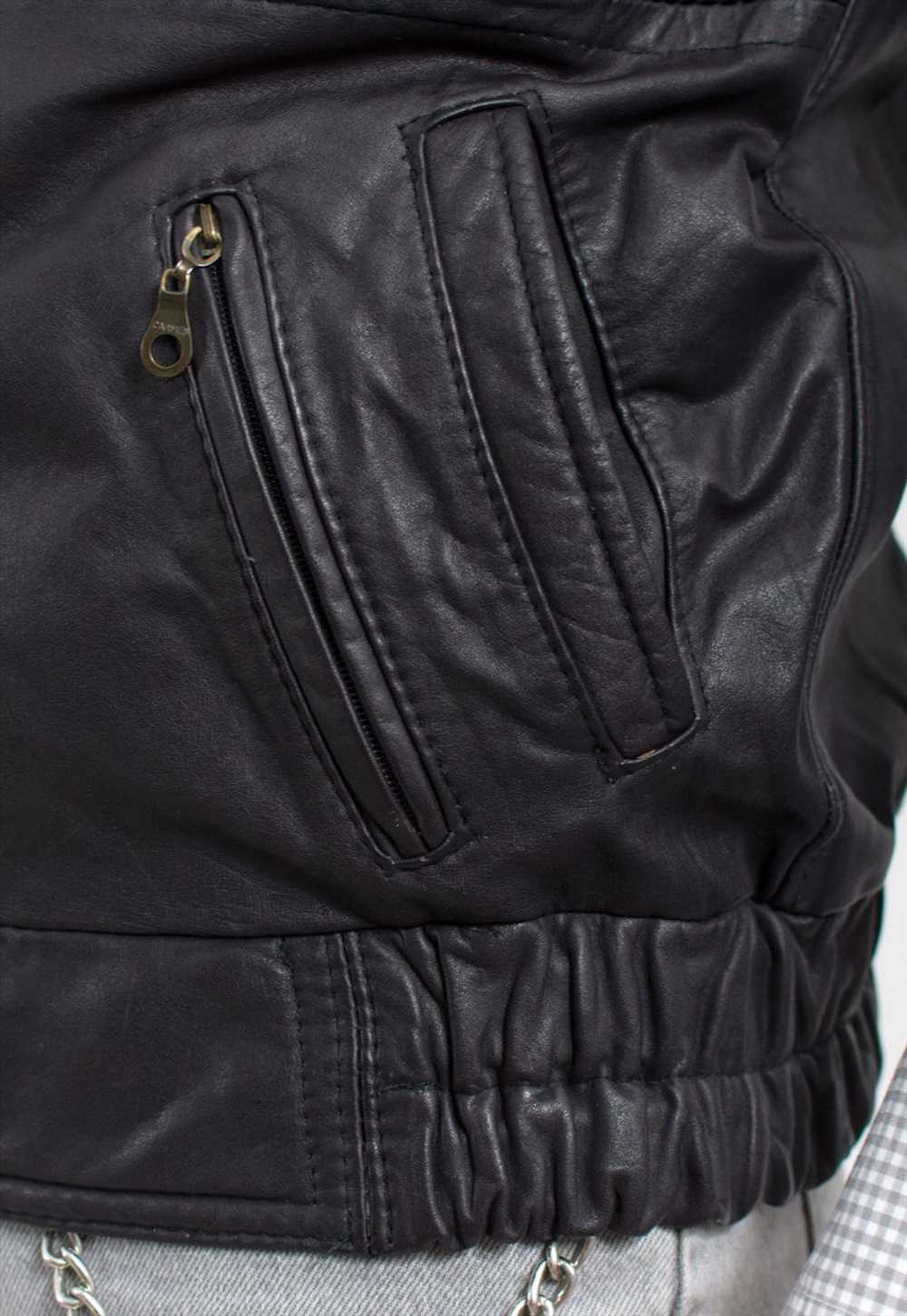 Vintage black leather vest sleeveless jacket men - image 3