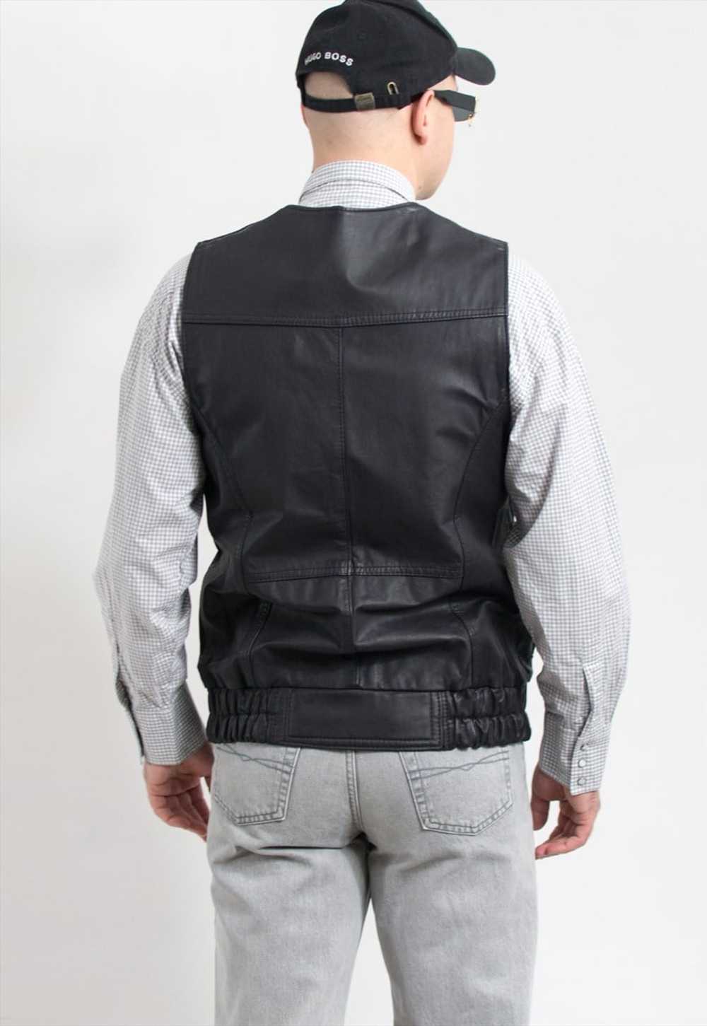 Vintage black leather vest sleeveless jacket men - image 4