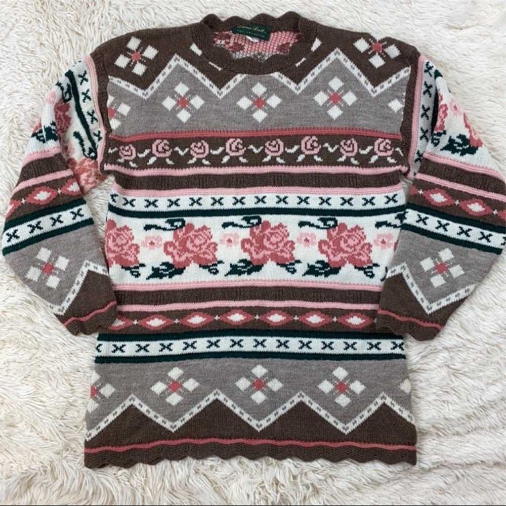 Vintage Dana Scott Scalloped Rose Sweater Granny … - image 3