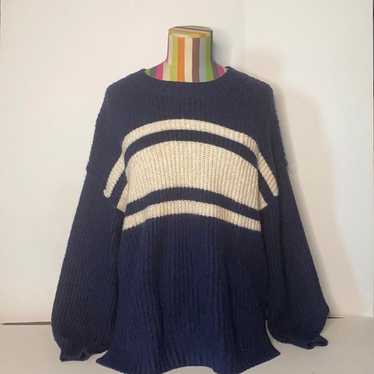 American Eagle Navy and Cream Knitted Sweater - image 1