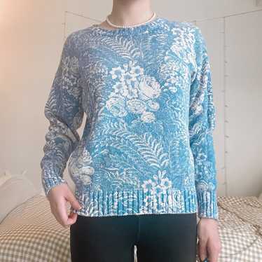 Vintage Ralph Lauren Blue Floral Crewneck Sweater - image 1