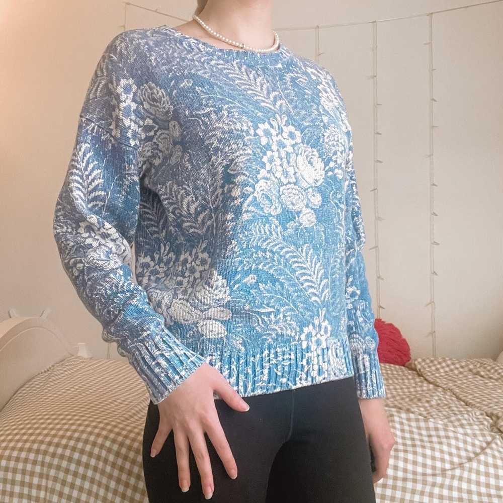 Vintage Ralph Lauren Blue Floral Crewneck Sweater - image 3