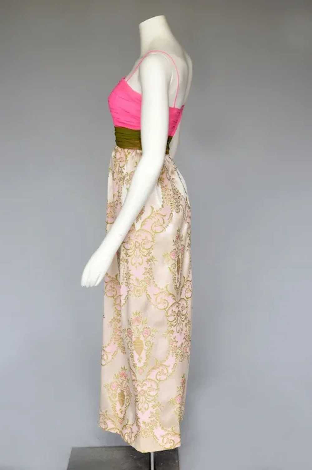1960s Pink & Green Satin Brocade Two Piece Sleeve… - image 6