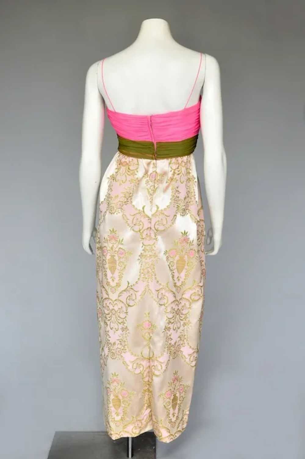 1960s Pink & Green Satin Brocade Two Piece Sleeve… - image 8