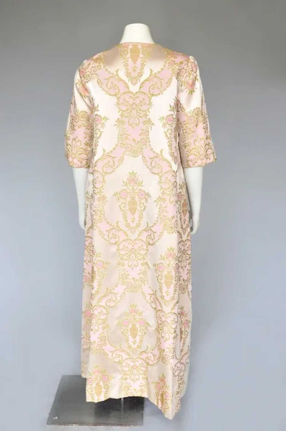 1960s Pink & Green Satin Brocade Two Piece Sleeve… - image 9