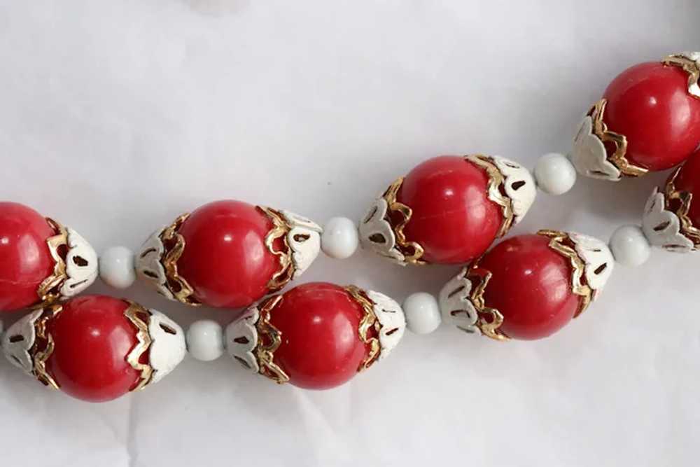 Red & white bead double strand necklace - image 2