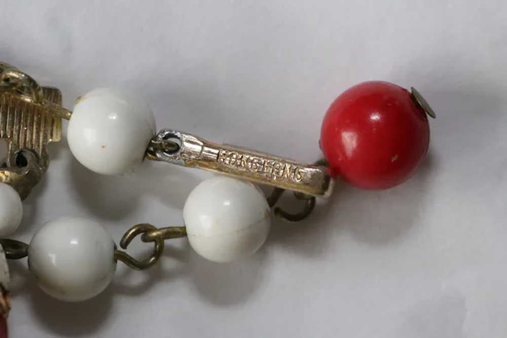 Red & white bead double strand necklace - image 3