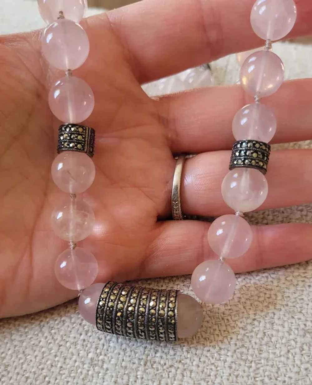 Vintage Rose Quartz Bead, Sterling Silver, & Marc… - image 11