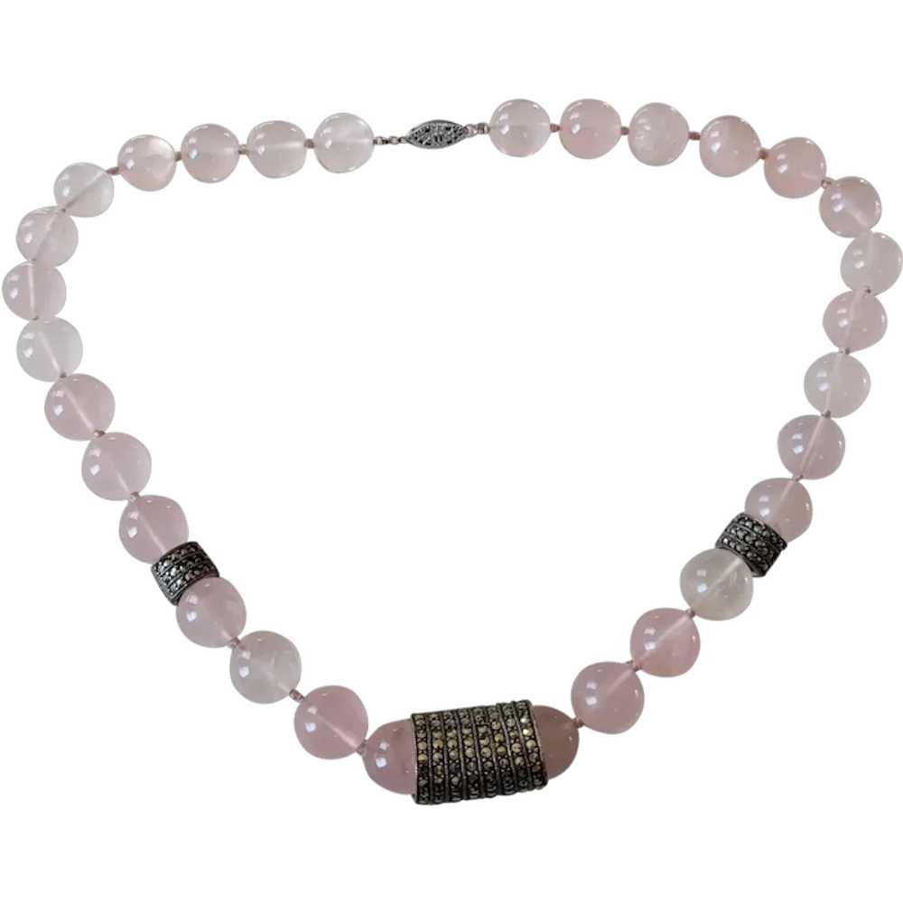 Vintage Rose Quartz Bead, Sterling Silver, & Marc… - image 1