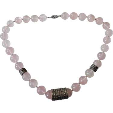 Vintage Rose Quartz Bead, Sterling Silver, & Marc… - image 1