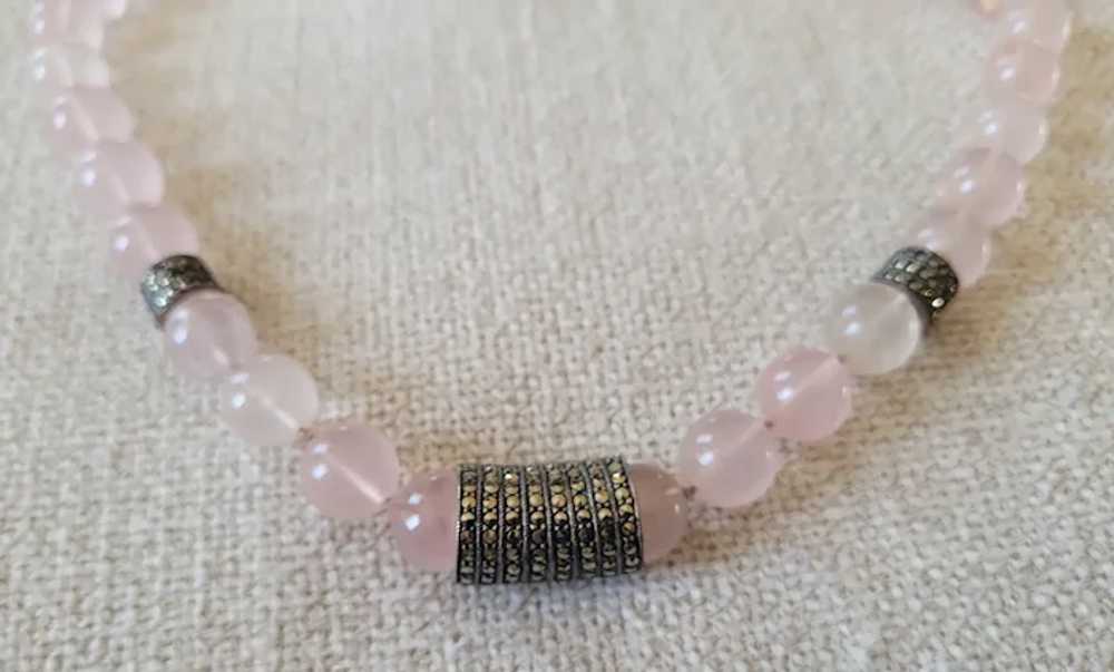 Vintage Rose Quartz Bead, Sterling Silver, & Marc… - image 2