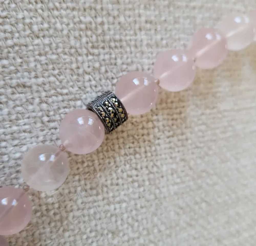 Vintage Rose Quartz Bead, Sterling Silver, & Marc… - image 3