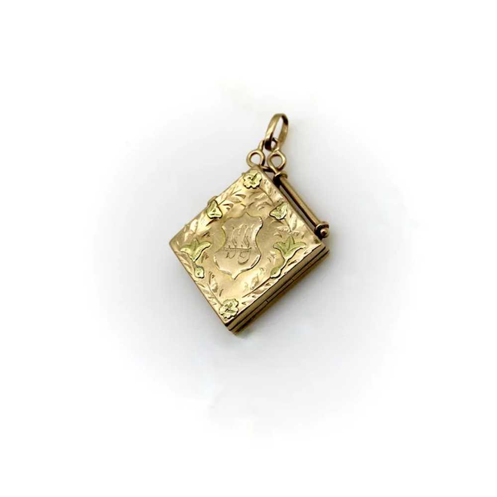 14K Gold Victorian Hand Engraved Square Fob Locket - image 7