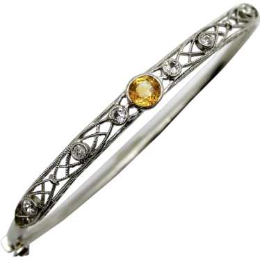 Edwardian Yellow Sapphire and Diamond Filigree Br… - image 1