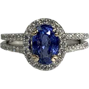 18K White Gold Oval Cut Sapphire Diamond Ring - image 1