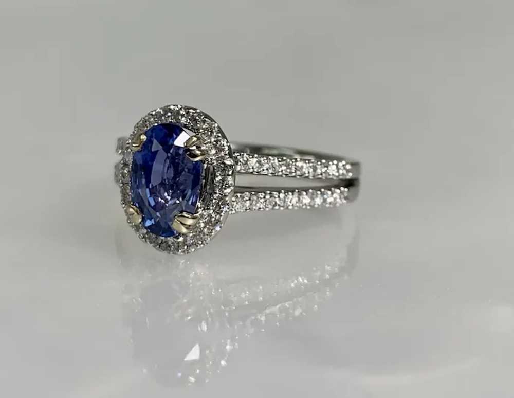 18K White Gold Oval Cut Sapphire Diamond Ring - image 2