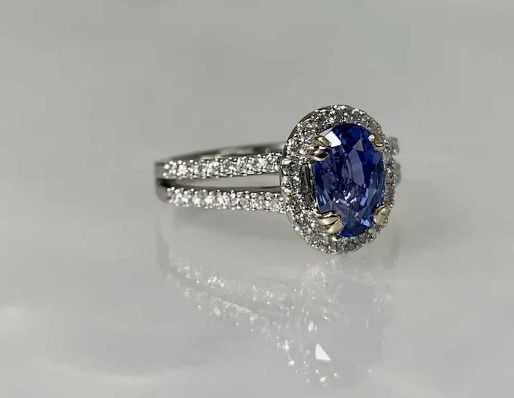 18K White Gold Oval Cut Sapphire Diamond Ring - image 3