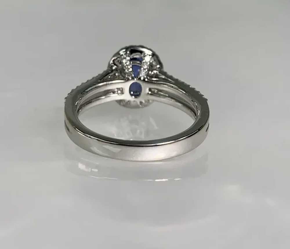 18K White Gold Oval Cut Sapphire Diamond Ring - image 4