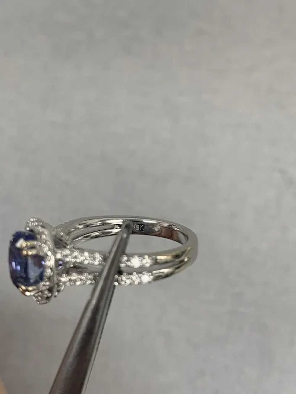 18K White Gold Oval Cut Sapphire Diamond Ring - image 5