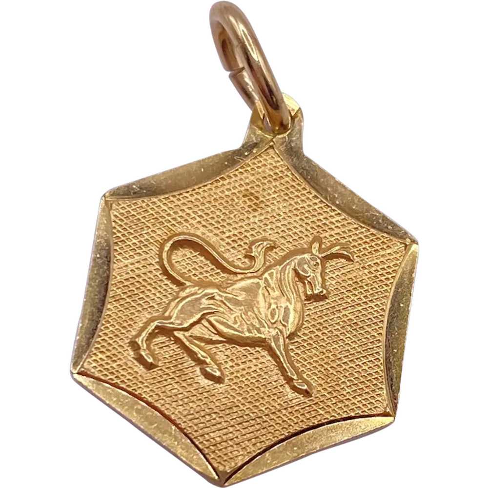 Taurus Bull Zodiac Vintage Charm Pendant 10K Gold - image 1