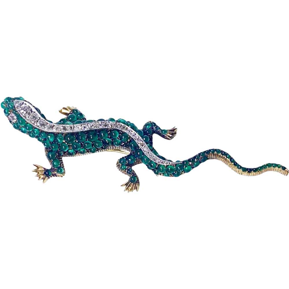 Antique 18K Emerald and Diamond salamander brooch… - image 1