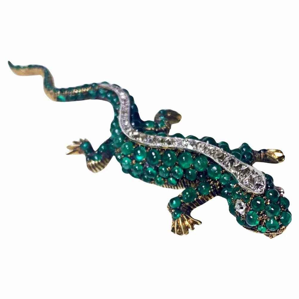 Antique 18K Emerald and Diamond salamander brooch… - image 2